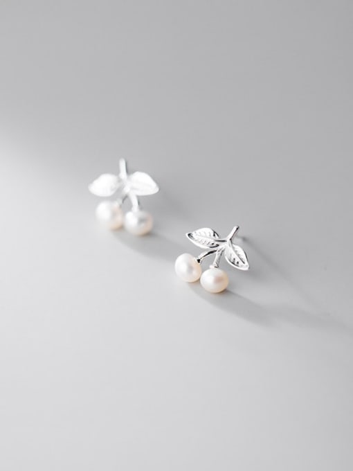 Rosh 925 Sterling Silver Imitation Pearl  Cute Simple and small pearl cherry Stud Earring 3