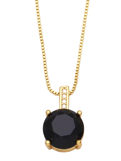 black Brass Glass Stone Round Vintage Necklace