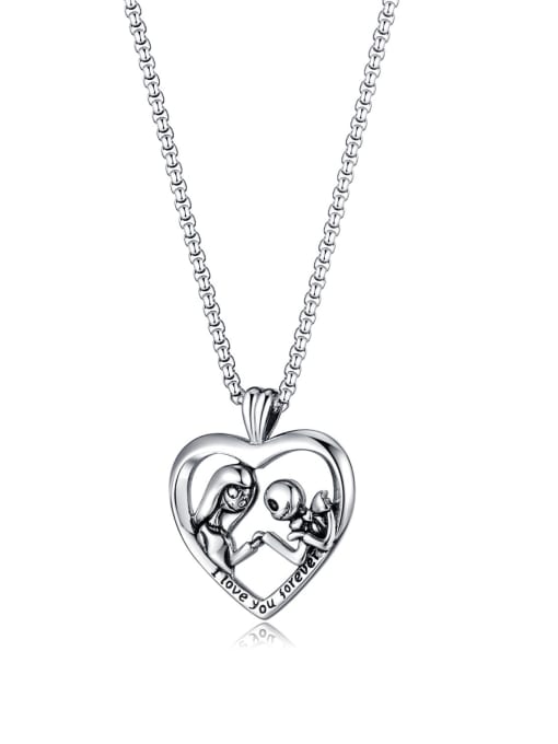 2193 pendant + pearl chain 3mm*55cm Titanium Steel Heart Hip Hop Necklace