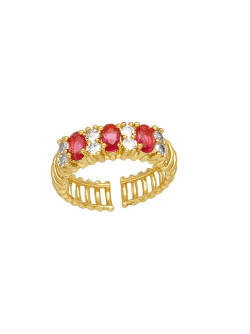 red Brass Cubic Zirconia Geometric Hip Hop Band Ring