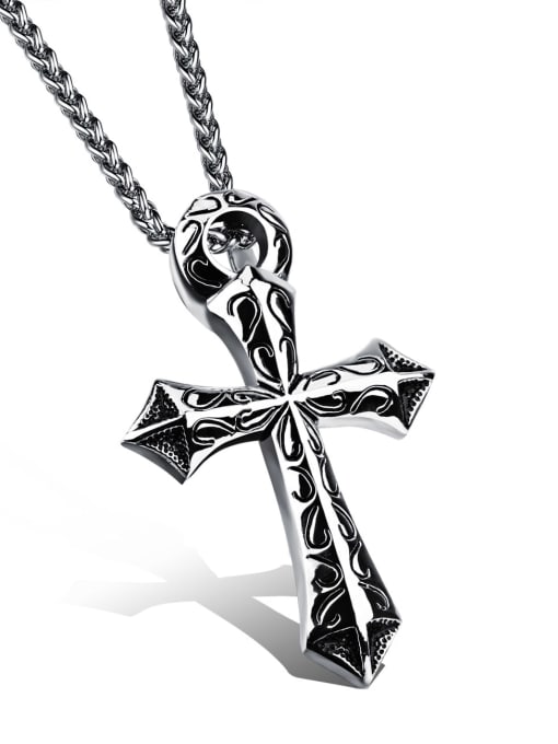 chain  face width 4mm length 60cm Titanium Cross Vintage Regligious Necklace