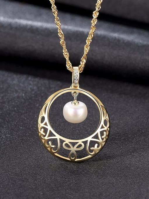 CCUI 925 Sterling Silver Freshwater Pearl Hollow Round Pendant Necklace 3