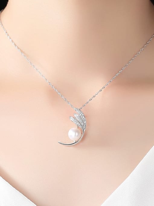 CCUI 925 Sterling Silver Freshwater Pearl Leaf pendant Necklace 1