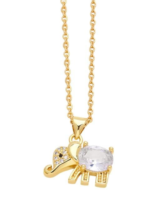 white Brass Cubic Zirconia Elephant Cute Necklace
