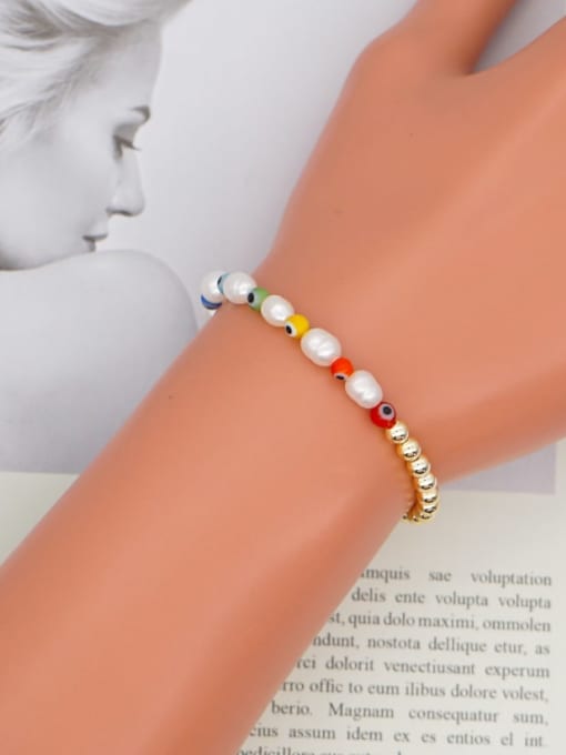MMBEADS Stainless steel Freshwater Pearl Multi Color Acrylic Round Bohemia Adjustable Bracelet 1