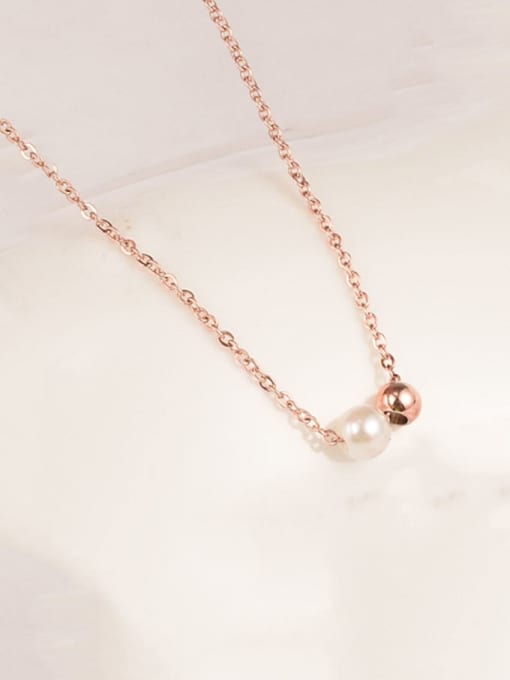 Rose Gold Titanium Imitation Pearl White Necklace