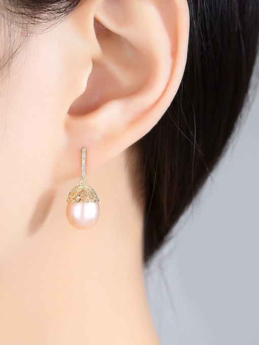 CCUI 925 Sterling Silver Water Drop  Freshwater Pearl Trend  Lace design Drop Earring 3