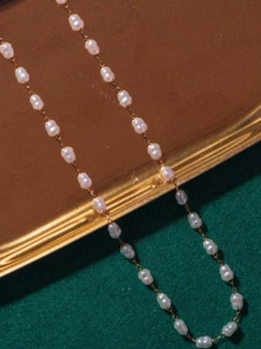 A TEEM Titanium Steel Imitation Pearl Heart Vintage Beaded Necklace 1