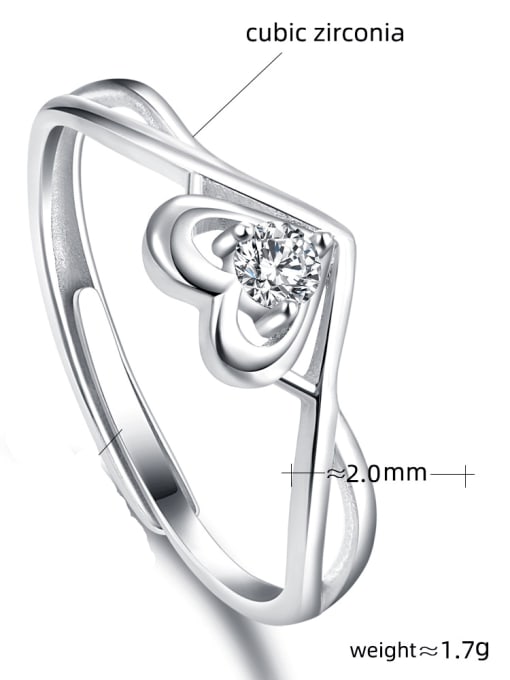 Dan 925 Sterling Silver Cubic Zirconia Heart Minimalist Band Ring 2