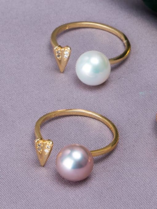 RAIN Brass Freshwater Pearl Heart Vintage Band Ring 1