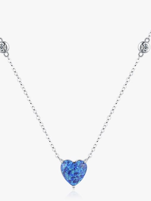 MODN 925 Sterling Silver Opal Heart Minimalist Necklace
