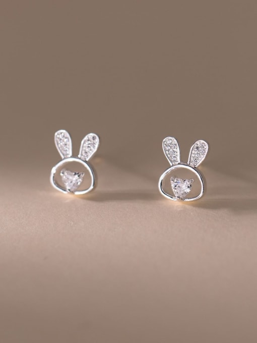 Rosh 925 Sterling Silver Cubic Zirconia Rabbit Cute Stud Earring 2