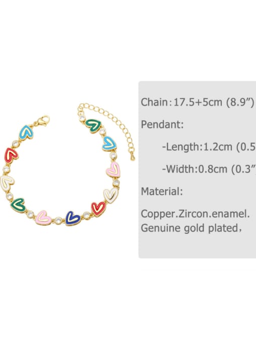 Mixed color Brass Cubic Zirconia Multi Color Enamel Heart Vintage Bracelet