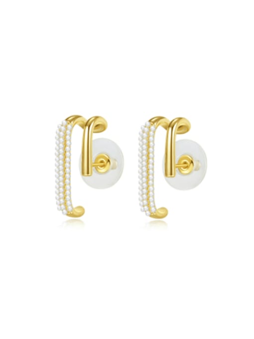 769 gold Brass Imitation Pearl Geometric Minimalist Stud Earring