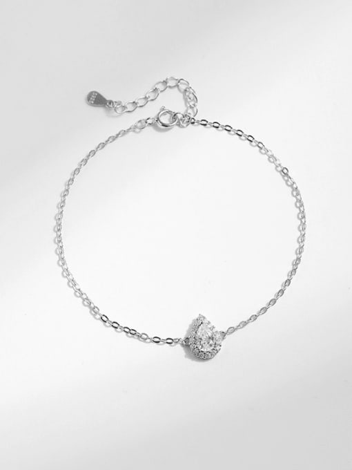 MODN 925 Sterling Silver Cubic Zirconia Water Drop Dainty Link Bracelet 3