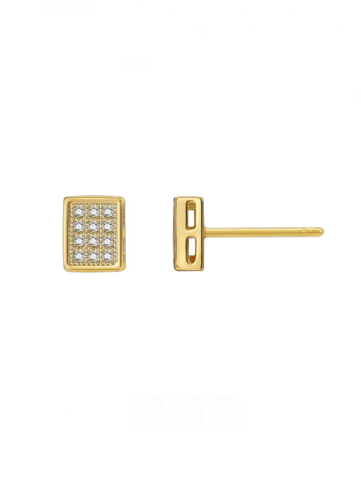 Gold Quadrilateral Zircon Earrings Brass Cubic Zirconia Square Minimalist Stud Earring