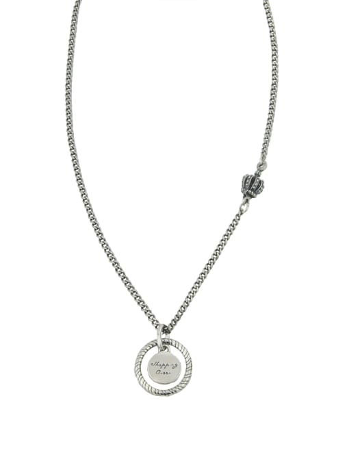 SHUI Vintage Sterling Silver With Platinum Plated Simplistic Hollow Round Necklaces 3