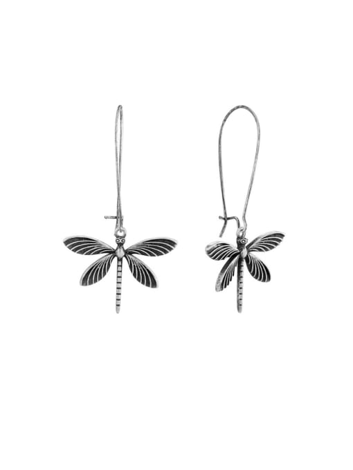 Ancient Silver Dragonfly Ear Hook Brass Dragonfly Vintage Hook Earring