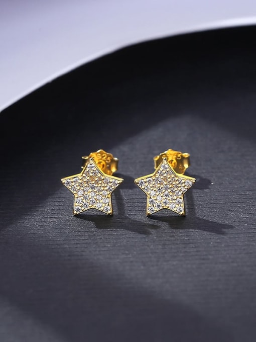 14K Gold 925 Sterling Silver Cubic Zirconia Pentagram Minimalist Stud Earring
