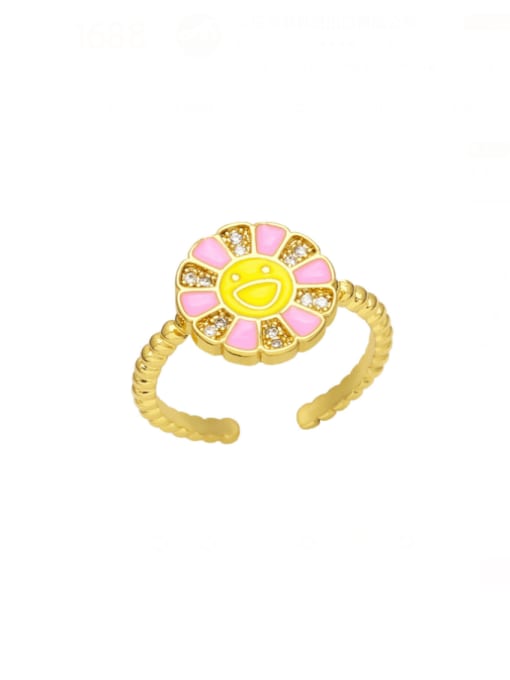 CC Brass Enamel Smiley Flower Cute Band Ring 2