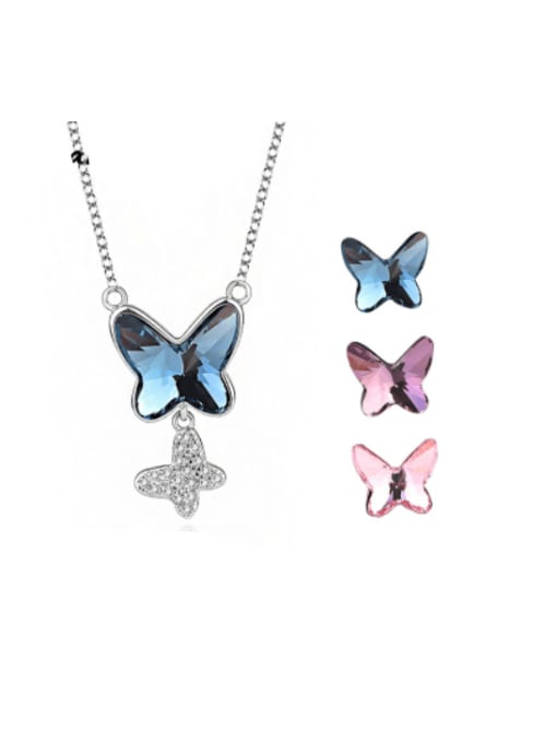 BC-Swarovski Elements 925 Sterling Silver Austrian Crystal Butterfly Classic Necklace 0