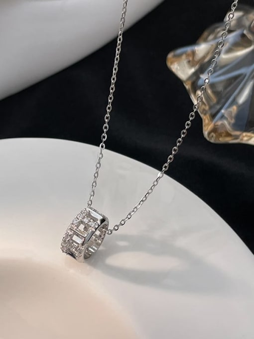 NS991 platinum 925 Sterling Silver Cubic Zirconia Geometric Dainty Necklace