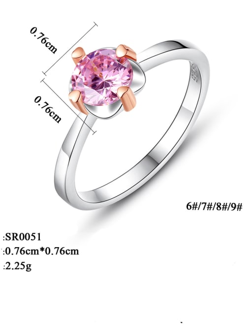 CCUI 925 Sterling Silver Round Pink Cubic Zirconia minimalist boutique fashion Band Ring 2