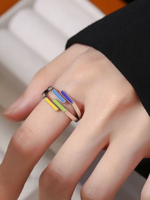 KDP-Silver 925 Sterling Silver Enamel Geometric Minimalist Stackable Ring 1