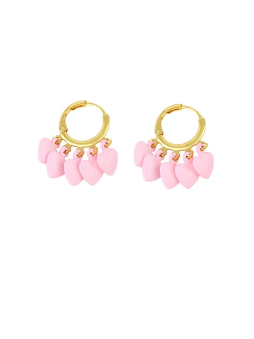 Pink Brass Enamel Tassel Minimalist Huggie Earring