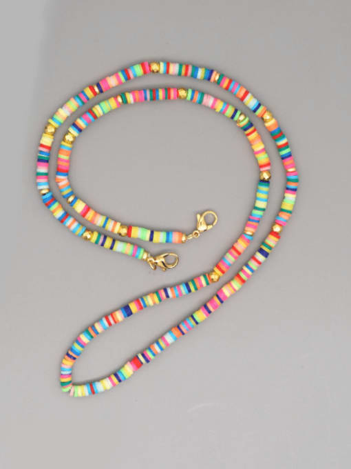 Roxi Stainless steel Bead Multi Color Polymer Clay Round Bohemia Hand-woven Necklace 0