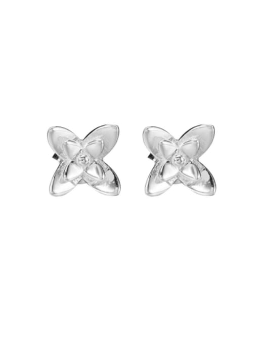 Four petal flower earrings 925 Sterling Silver Flower Minimalist Stud Earring