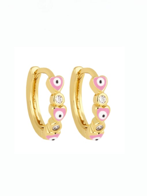 Pink Brass Enamel Evil Eye Vintage Huggie Earring