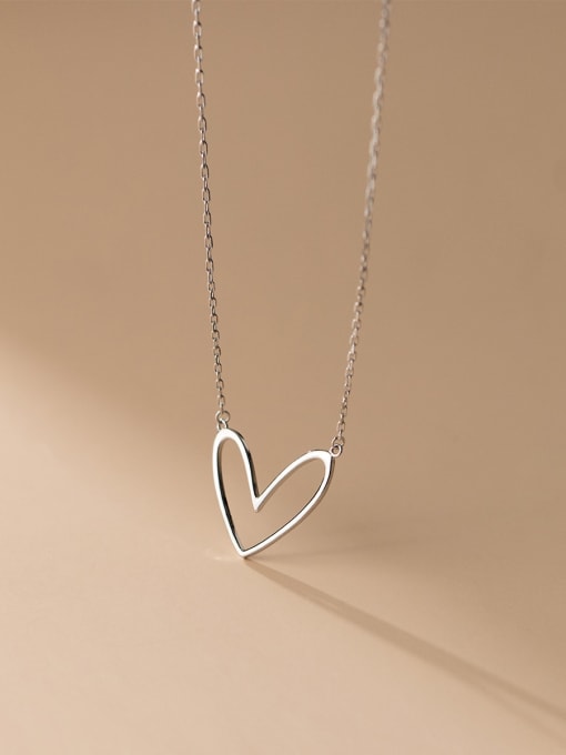 Rosh 925 Sterling Silver Hollow Heart Minimalist Necklace 1