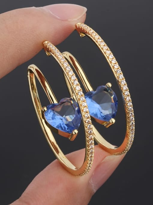 blue Copper Cubic Zirconia Heart Luxury Hoop Earring