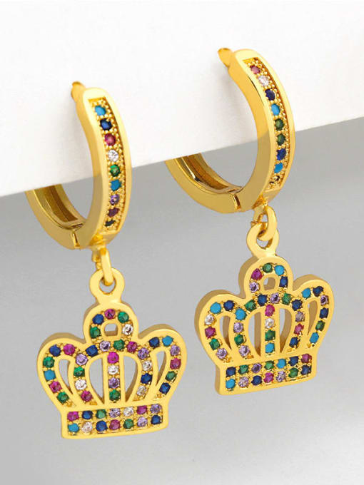 CC Brass Cubic Zirconia Crown Vintage Huggie Earring 1