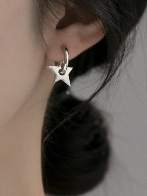 Rosh 925 Sterling Silver Pentagram Minimalist Huggie Earring 1