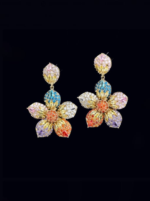Luxu Brass Cubic Zirconia Flower Luxury Cluster Earring