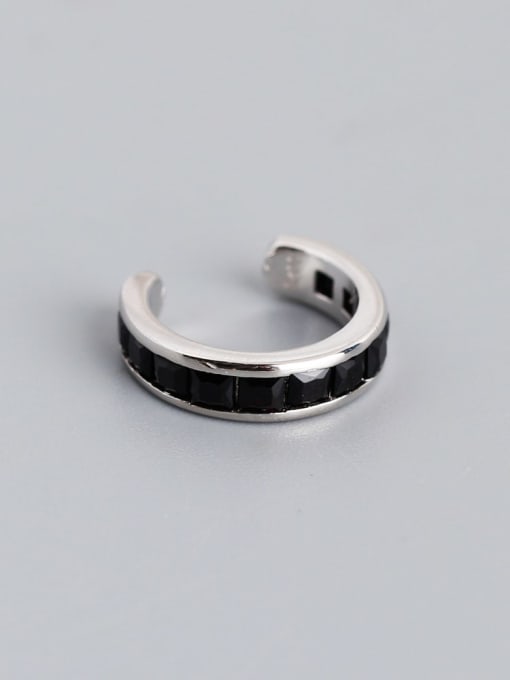 Black stone (Platinum) single 925 Sterling Silver Cubic Zirconia Geometric Minimalist Single Earring (Single-Only One)