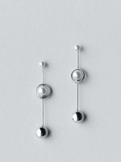 Rosh 925 Sterling Silver Imitation Pearl Round Minimalist Drop Earring 0