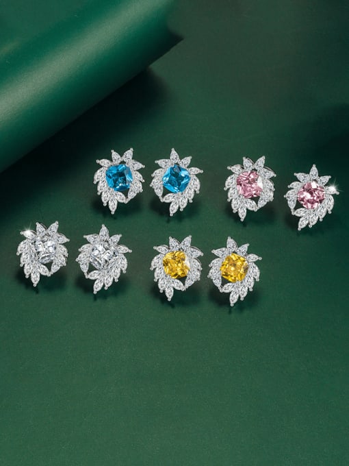 X&S Brass Cubic Zirconia Flower Luxury Cluster Earring