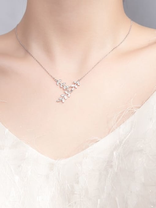 Rosh 925 Sterling Silver Cubic Zirconia Leaf Dainty Necklace 3