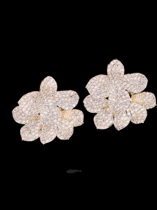 White Brass Cubic Zirconia Flower Luxury Cluster Earring