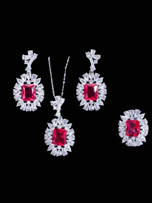 Rose US 7 Brass Cubic Zirconia  Luxury Geometric Earring Ring and Necklace Set