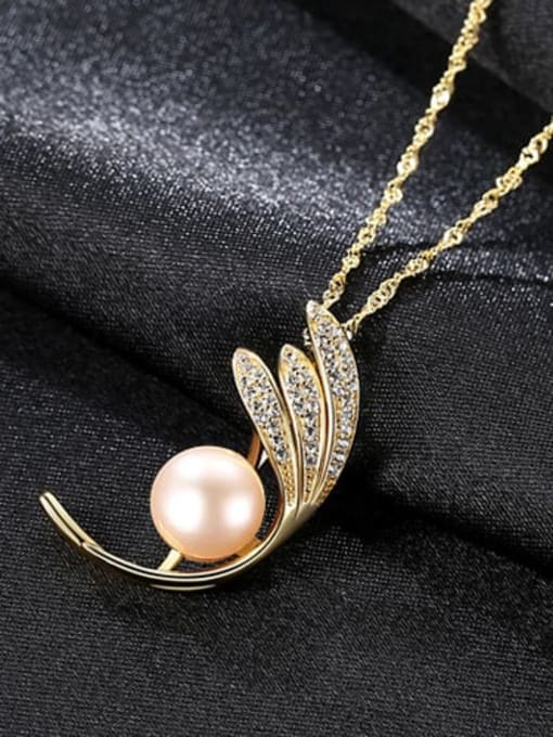 Pink 18K 6c10 925 Sterling Silver Freshwater Pearl Leaf pendant Necklace