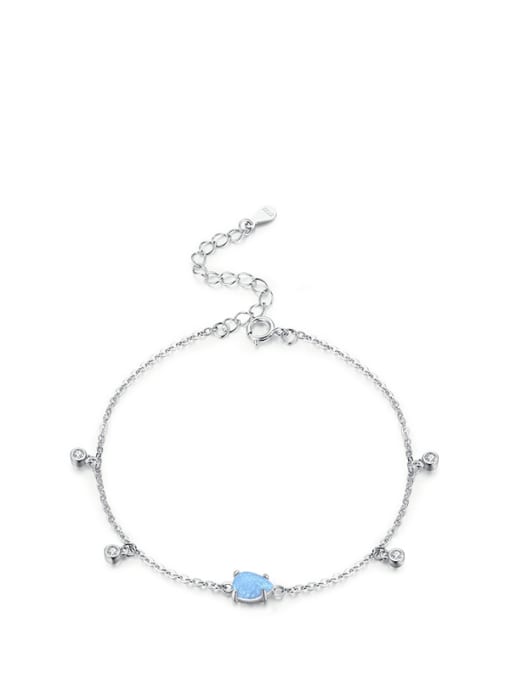 silvery 925 Sterling Silver Opal Heart Minimalist Link Bracelet