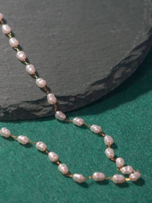 A TEEM Titanium Steel Imitation Pearl Heart Vintage Beaded Necklace 0