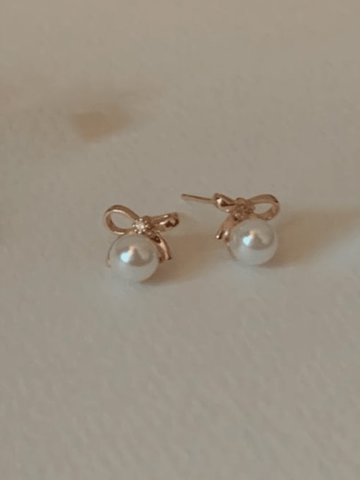 Boomer Cat 925 Sterling Silver Imitation Pearl Bowknot Vintage Stud Earring 4