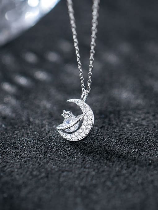 Rosh 925 Sterling Silver Cubic Zirconia Fashion diamond planet  Necklace 2