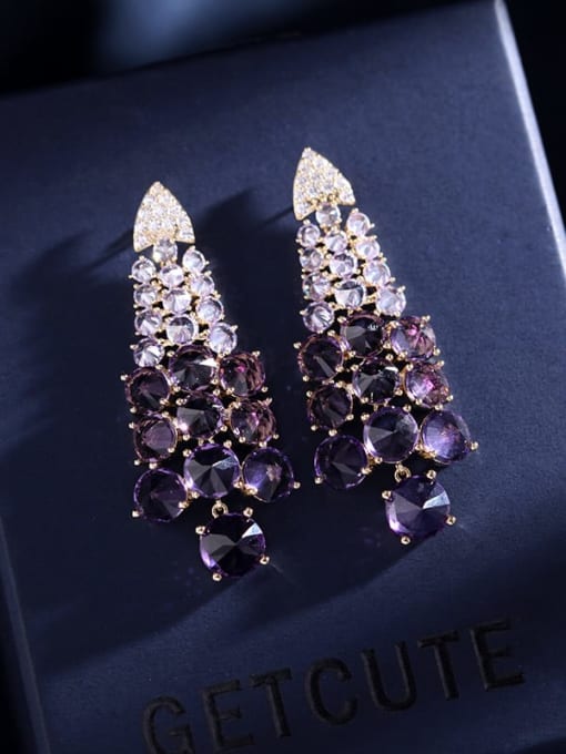 Gold violet zirconium Brass Cubic Zirconia Irregular Luxury Cluster Earring