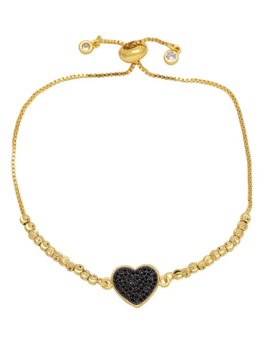 black Brass Cubic Zirconia Heart Hip Hop Adjustable Bracelet